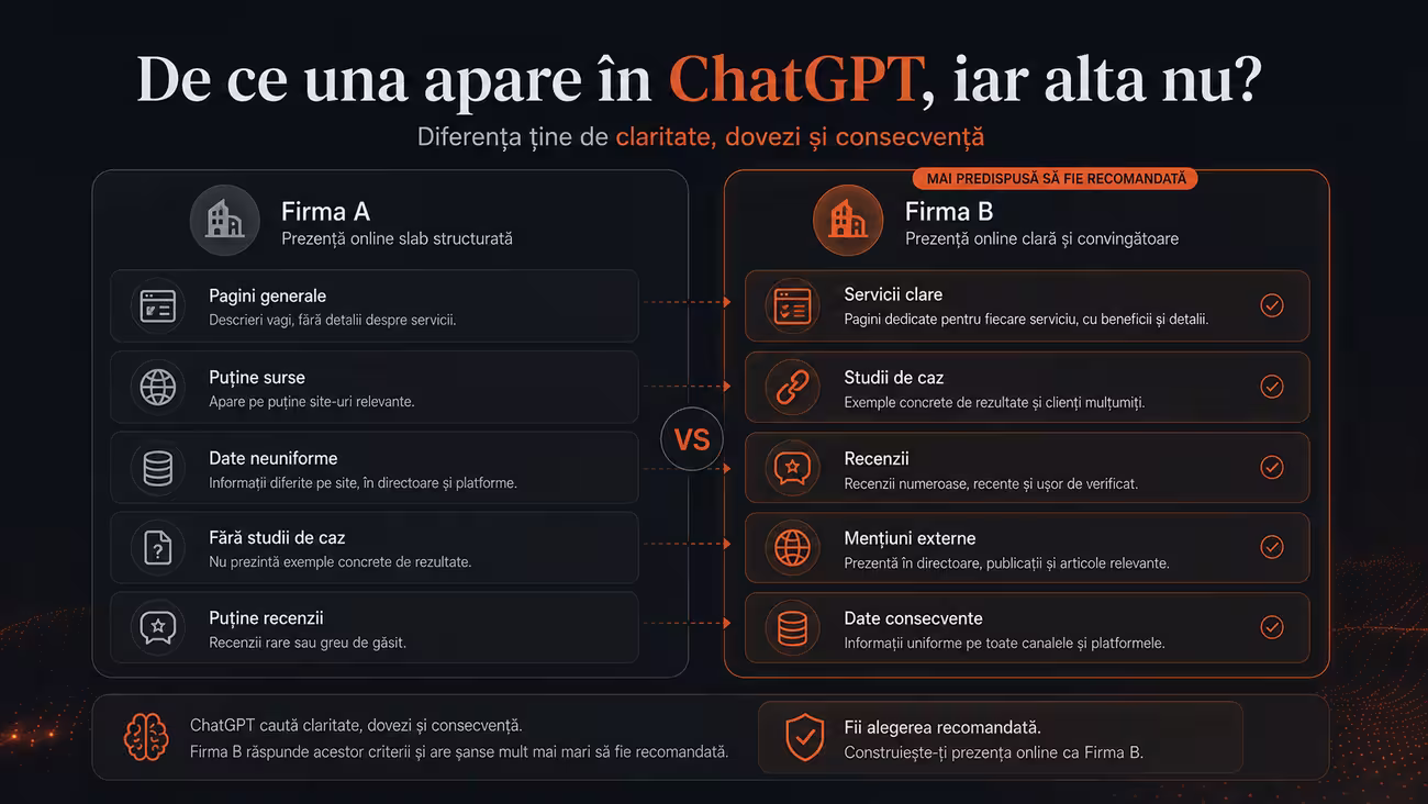 Firme recomandate de ChatGPT pe baza informațiilor publice disponibile