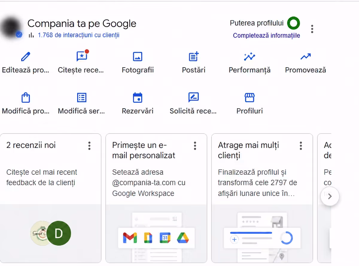Profilul Companiei Google pentru o firmă care oferă servicii la client