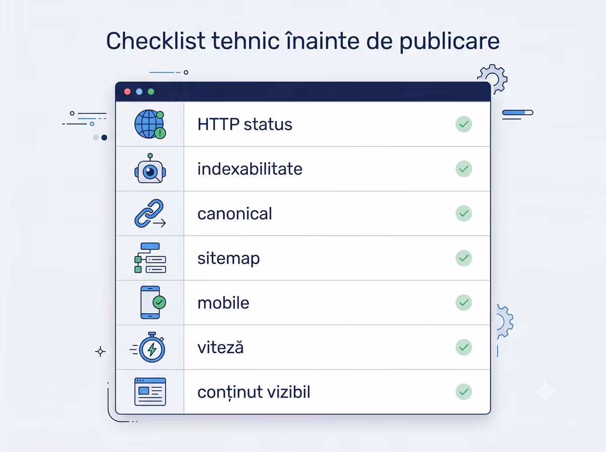 Checklist tehnic pentru publicarea unei pagini SEO on-page