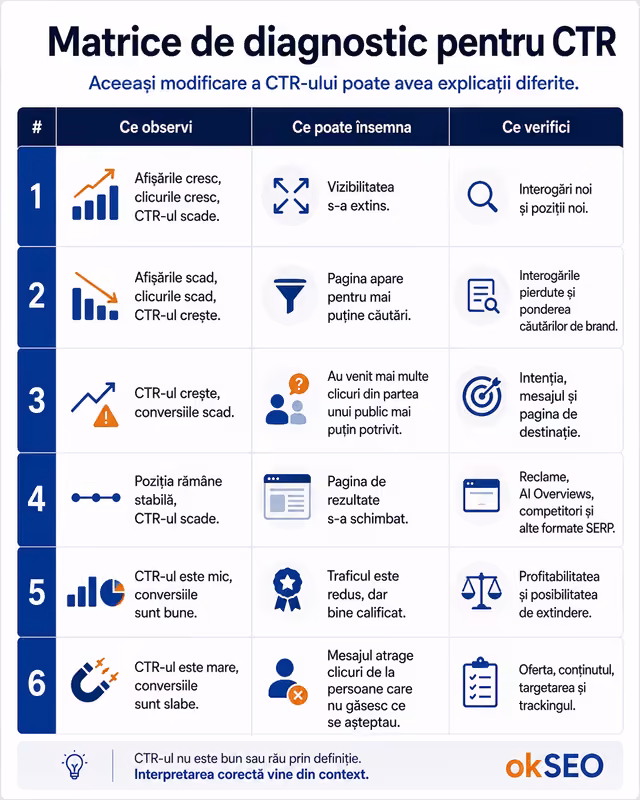 Matrice pentru interpretarea modificărilor CTR